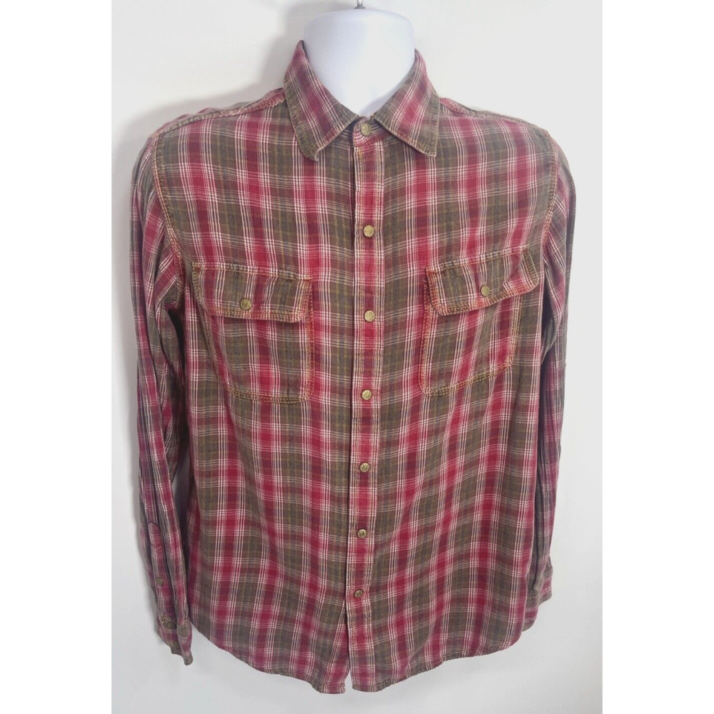 Ryan Michael Mens‎ Plaid Metal Snap Shirt Medium Red Western
